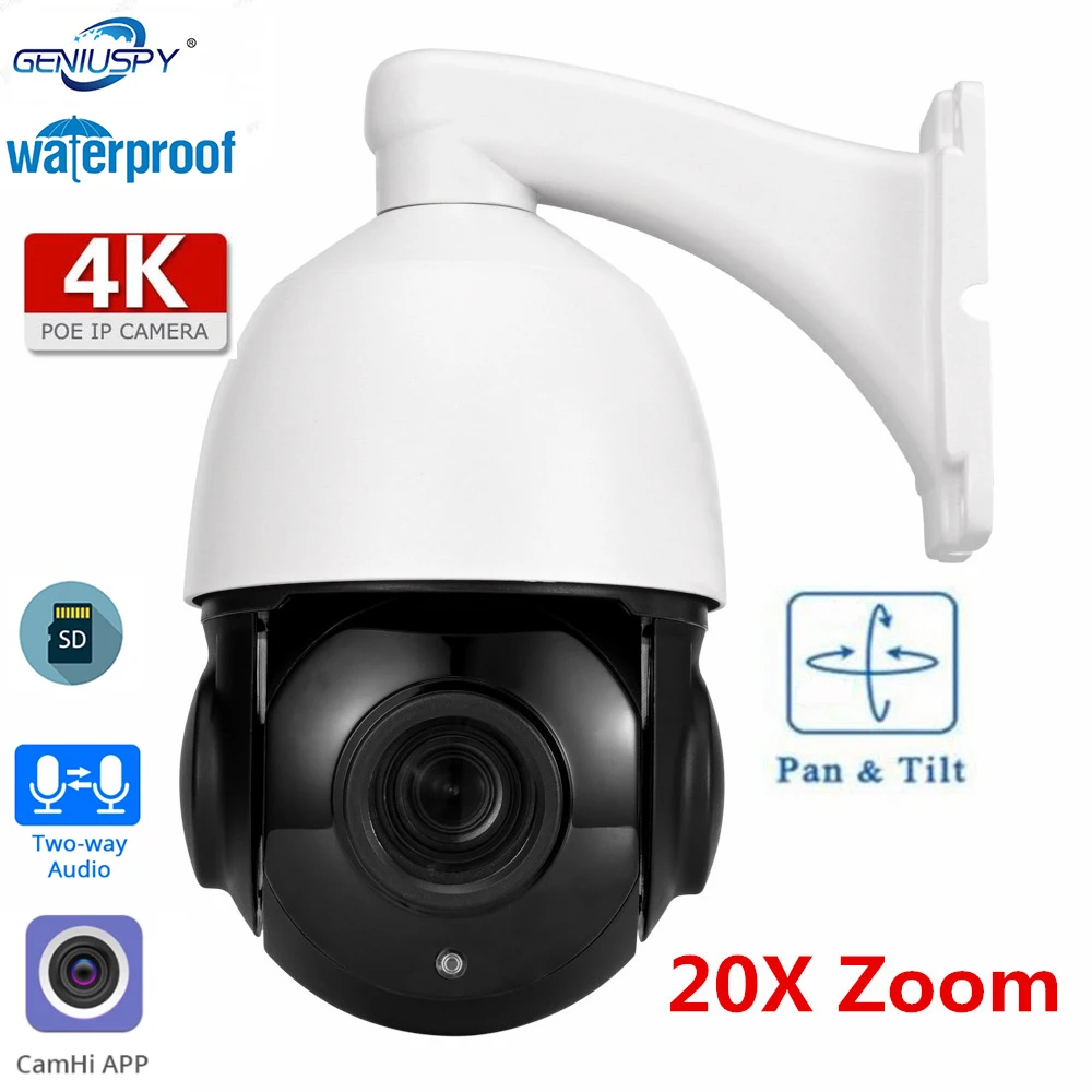 

2Way Audio 4K 8MP POE IP PTZ Surveillance Security Camera 20X Zoom H.265 Outdoor Speed Dome CCTV Camera TF Card Slot CamHi APP