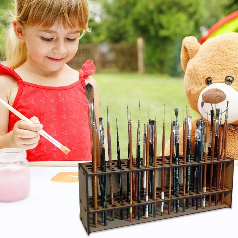 Paintbrush holder Wooden Pencil Display Desk Stand Colored Pencils Paint Brush Holder Removable 67 Holes Makeup Brushes Display Shelf Wall Mount