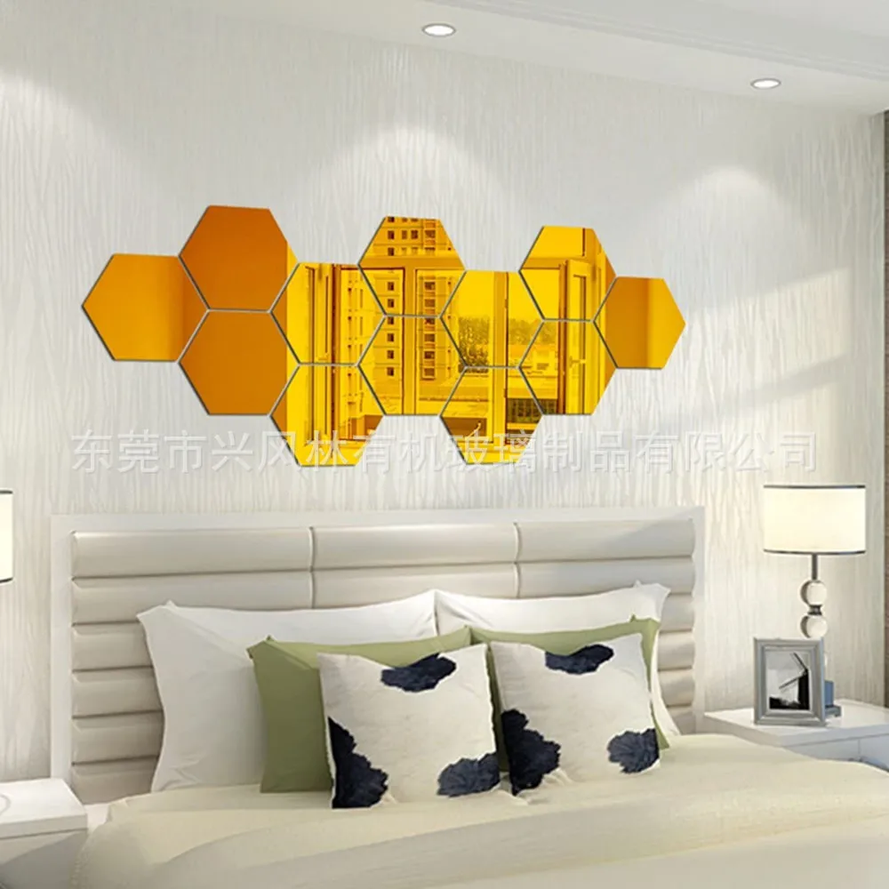 12pcs 3d Mirror Wall Sticker Hexagon Vinyl Bedroom Decoration Self Adhesive Diy Decor Stick Removable Decal Home Living Room Art