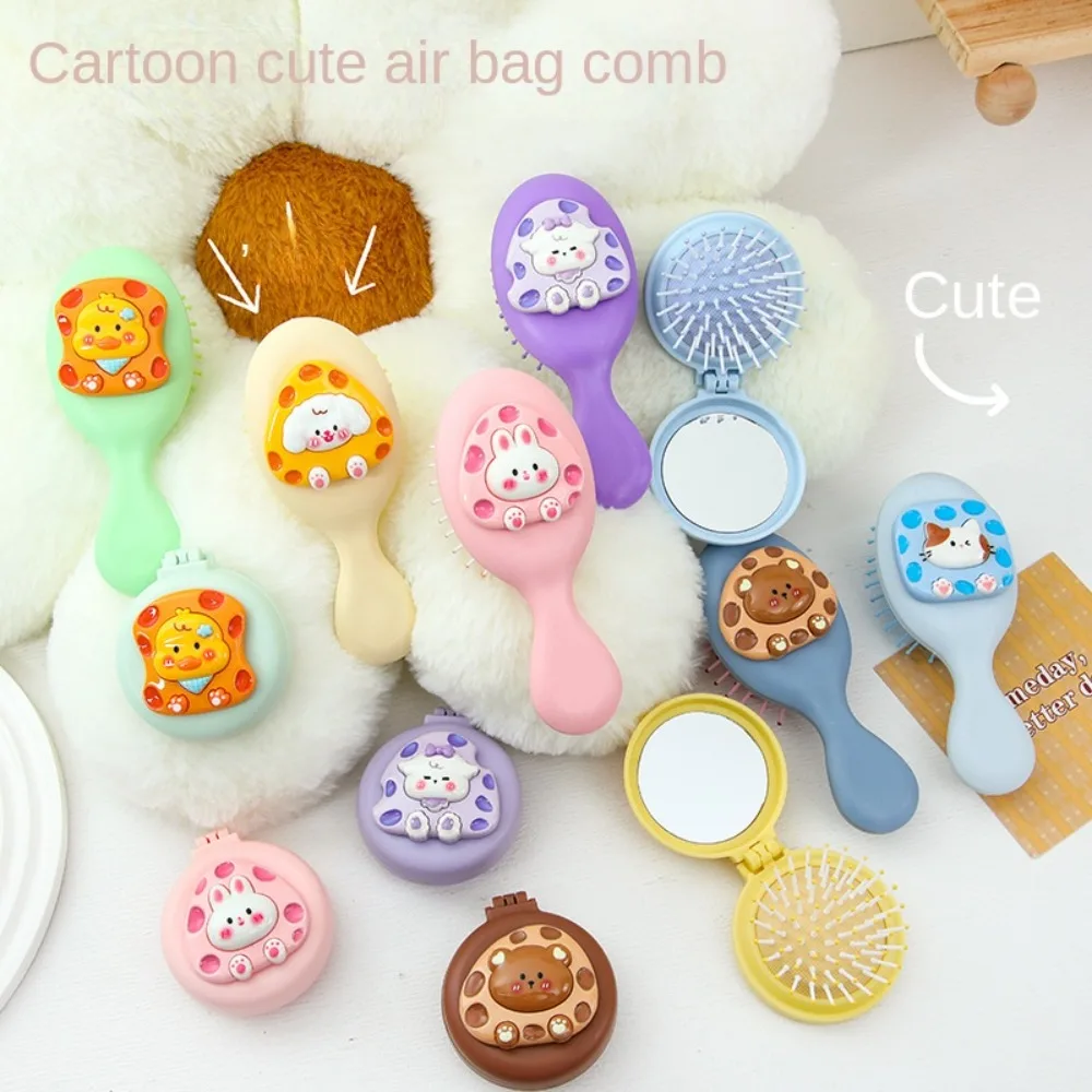 Cute Animal Air Cushion Comb Girl Student Dormitory Portable Travel Hair Brush with Mirror Folding Massage Hair Comb