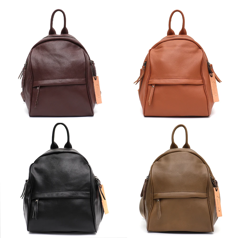 SC Luxury Quality Genuine Cow Leather Women Backpack Retro Casual Solid Color Shoulder Bags Satchel Simple Daily Travel Day Pack 2