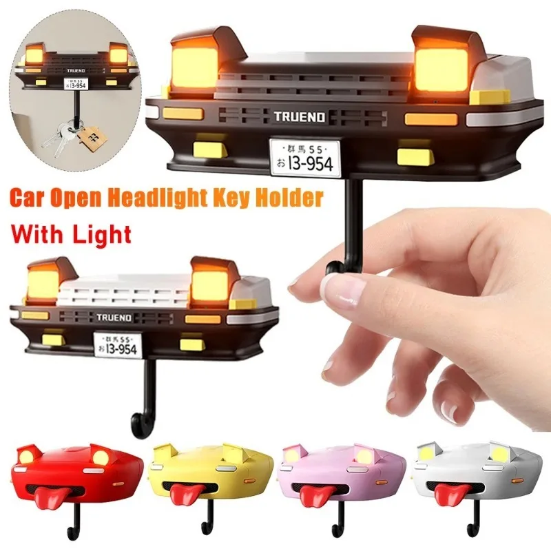 Car Open Headlight Key Holder With Light Initial D AE86 Mazda MX-5 Key Hanger Creative Wall Mount Key Hook For Hallway Entrance 3