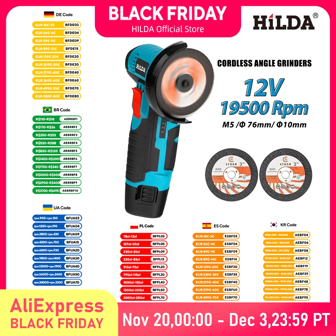 HILDA 12V Angle Grinder Tool for Polishing and Grinding