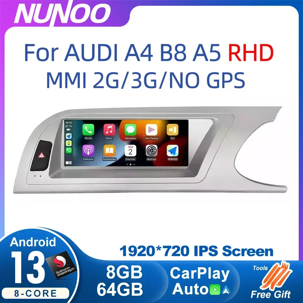 Android 13 Carplay Screen For Audi A4 B8 A5 2008-2016 RHD MMI 2G 3G GPS Multimedia Palyer Auto Radio DSP Stereo Qualcomm Navi
