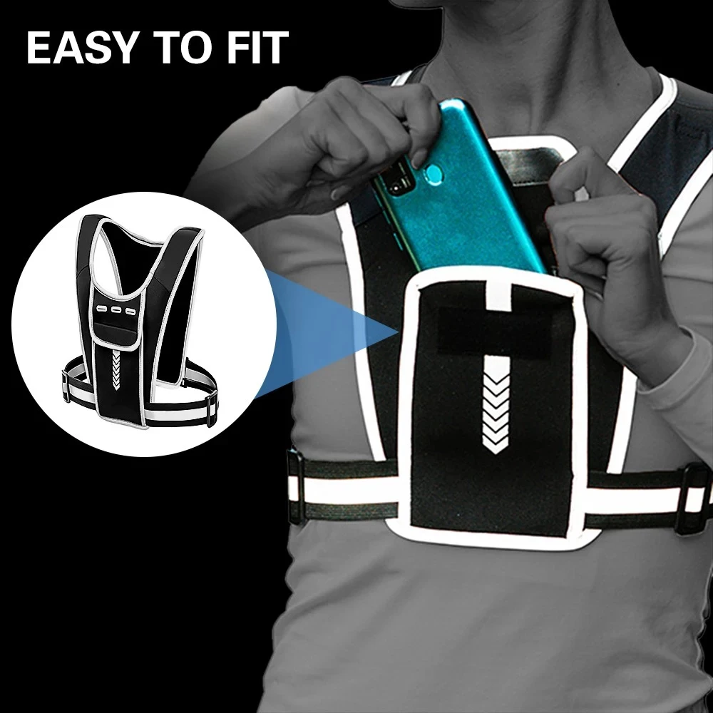 MGFLASHFORCE Borsttas voor mannen en vrouwen, borstrig pack front EDC-zakje hardloopvest telefoonhouder voor training, wandelen en buitensporten (Zwart