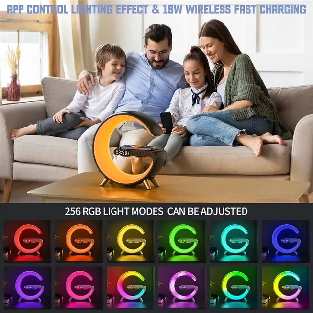 Wireless Charging Table Lamp with RGB Light and Alarm Clock - Image 4
