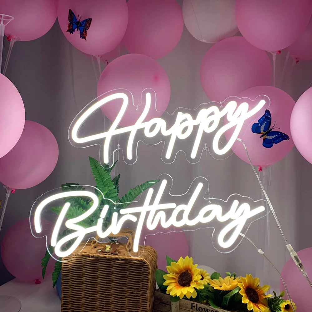 20인치 네온 생일 축하합니다 웨딩 Mr & Miss 조명 표시 투명 배경 생일 장식 디머 포함