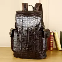 New Crocodile Belly Pattern Large Capacity Travel Backpack Female Genuine Leather High Men's Bag Trendy Males Bags For Teenagers 2