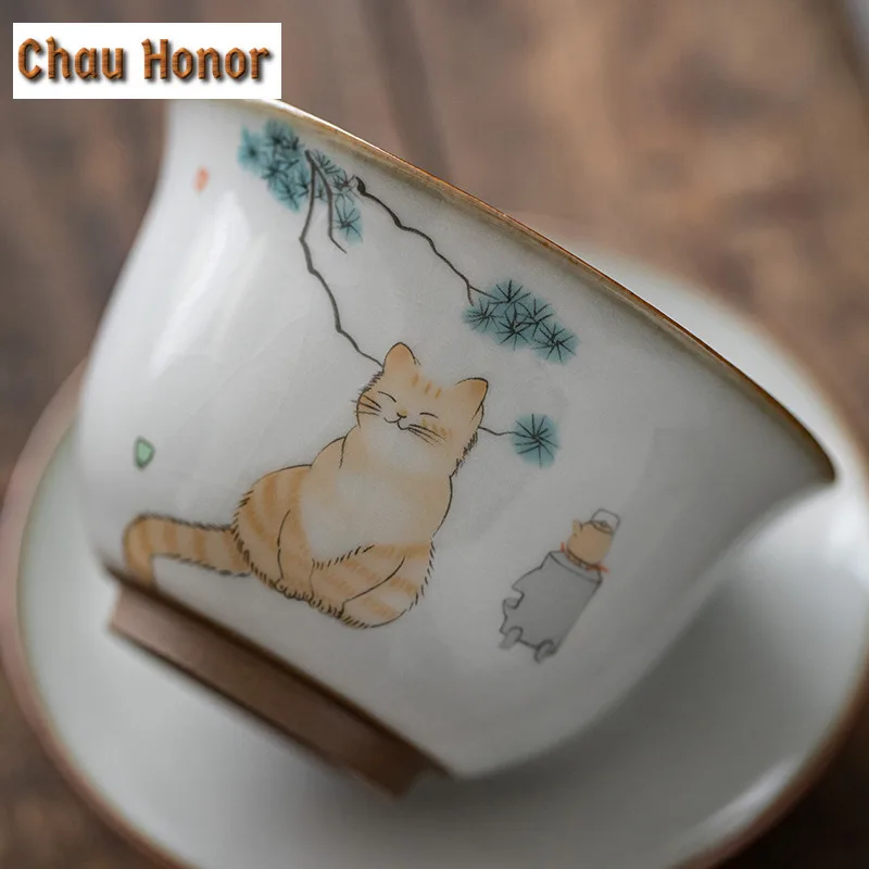 150ml Boutique Ru Kiln Art Porcelain Tea Tureen Ice Cracked Glaze Gaiwan Chinese Tea Brewing Filter Cover Bowl Kung Fu Tea Set