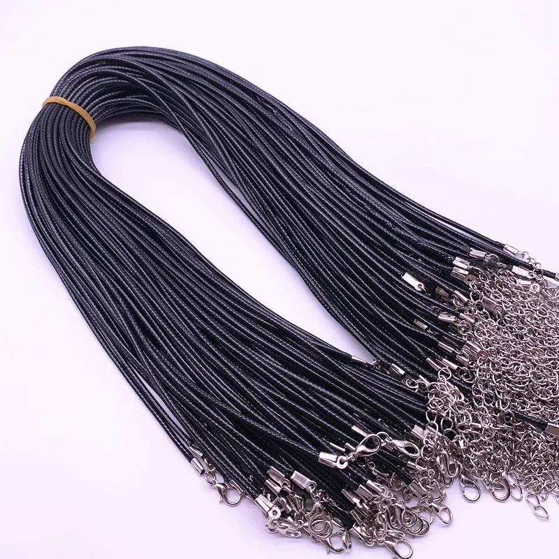 5pcs2mmBlackLeatherCordWaxRopeChainNecklaceExtenderChainLobsterClaspDIYJewelry