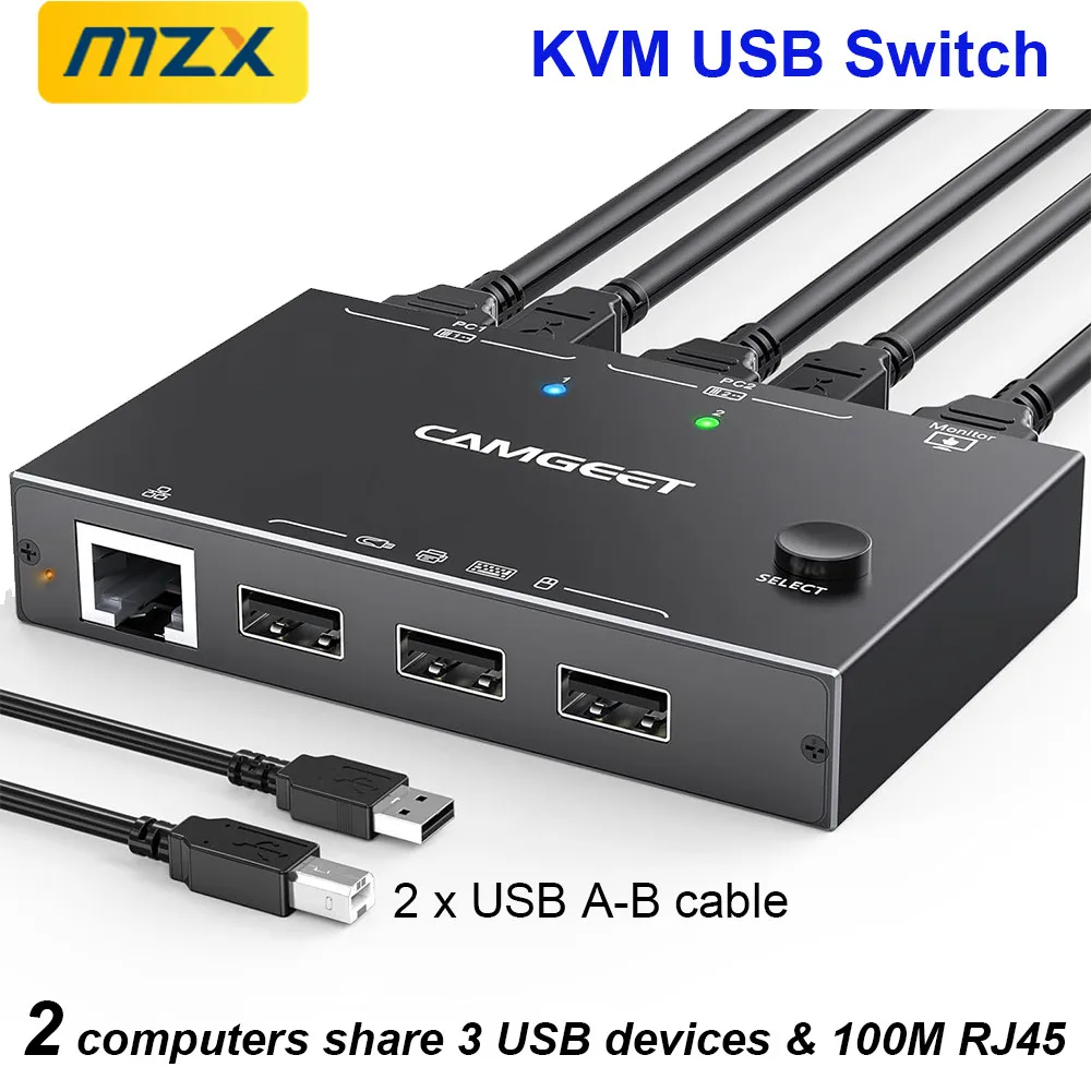 MZX KVM Switch RJ45 HDMI Docking Station 4K USB Hub Splitter Computer Laptop PC
