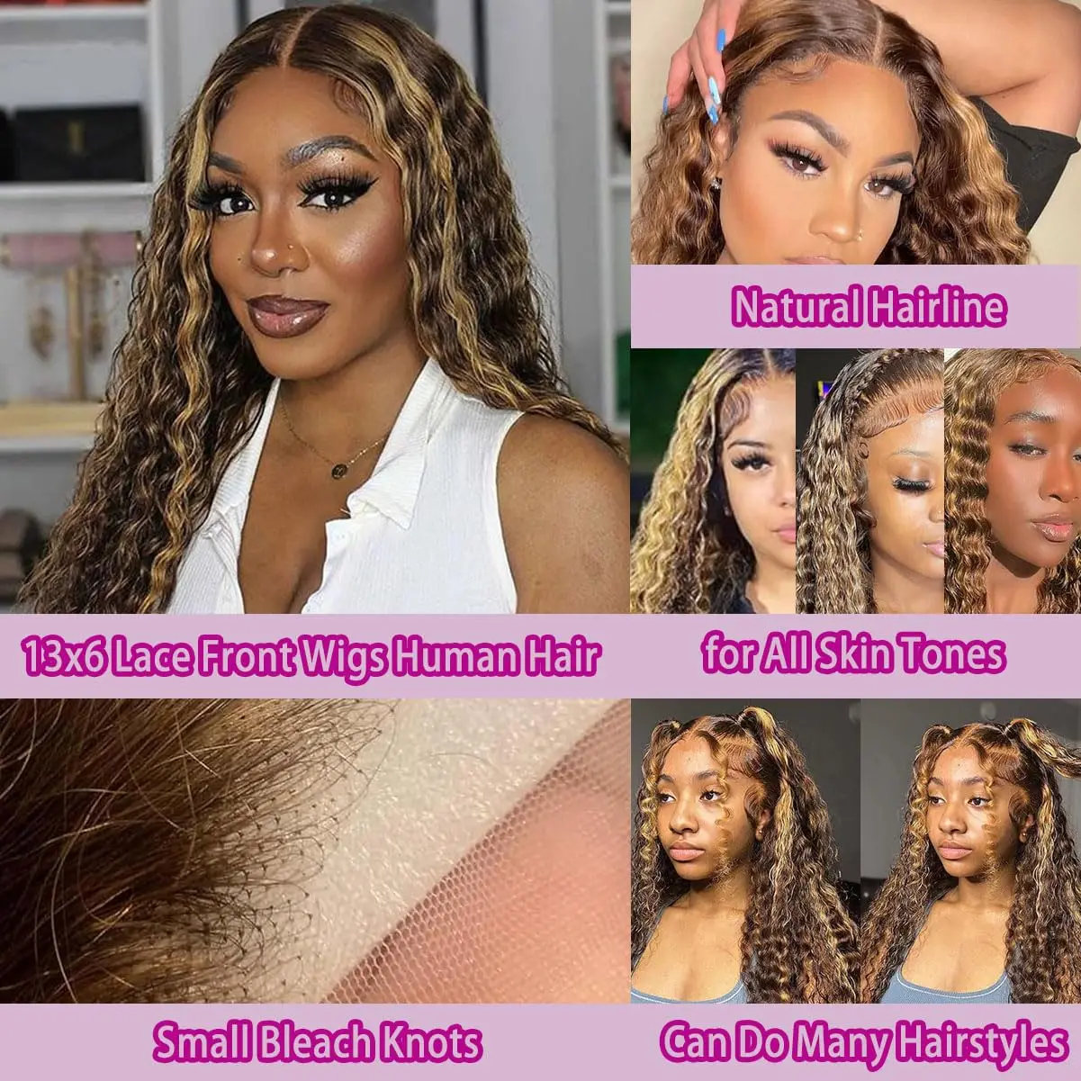 Highlight Colored 13x4 Hd Curly Human Hair Lace Frontal Wig Honey Blonde Deep Curly Lace Front Human Hair Wigs Women human hair wig