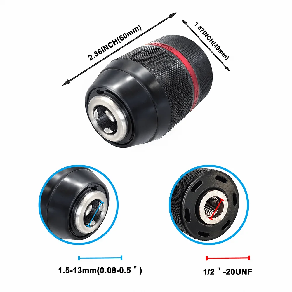 drill chuck adapter Metal Heavy Duty 1/2-20UNF 13mm Keyless Drill Chuck Hex Shank SDS Socket Square Female Adaptor Hardware Tool Professional