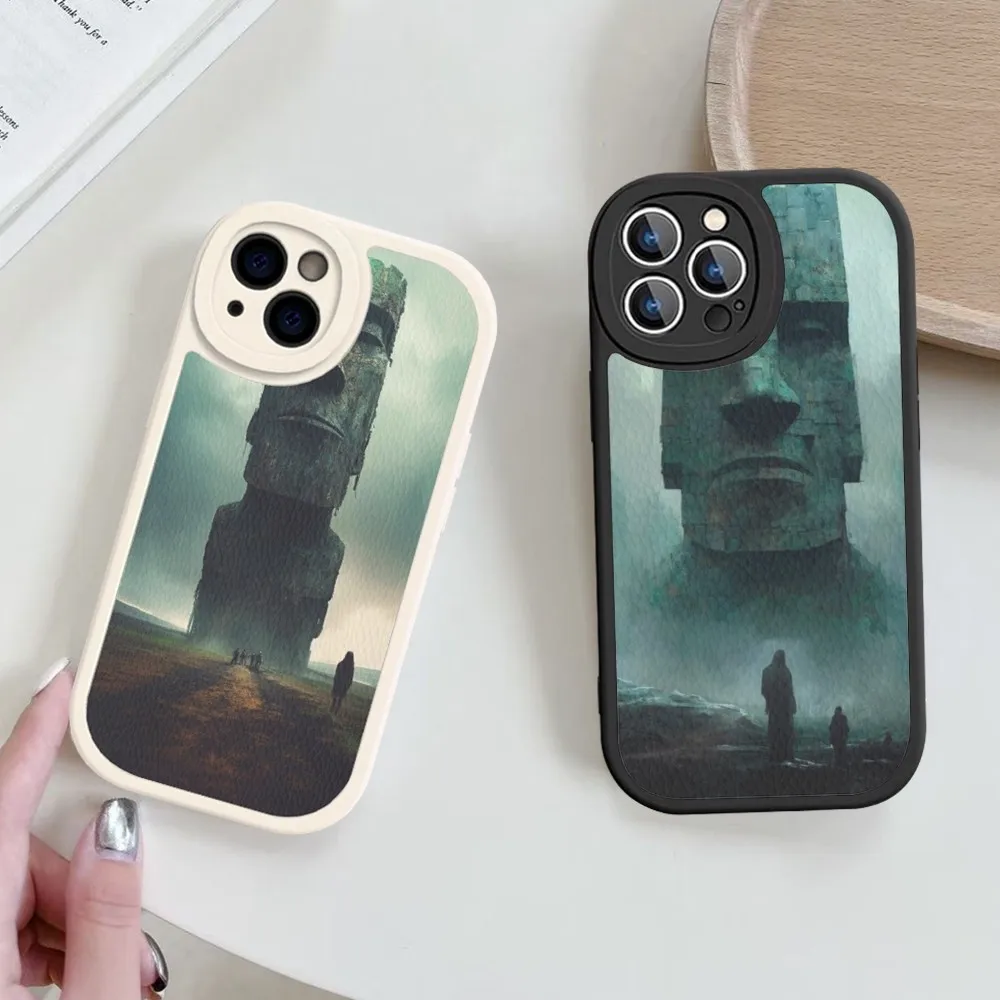 Creative Easter Island Stone Moai Custodia Rigida In Pelle Per Iphone 14 13 12 Mini 11 14 Pro Max Xs X Xr 7 8 Plus Fundas