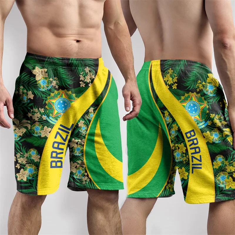 

Brazil Flag Map 3D Print Short Pants For Men Clothes Casual Hawaiian Beach Shorts Brazilian National Emblem Trunks Male Trousers