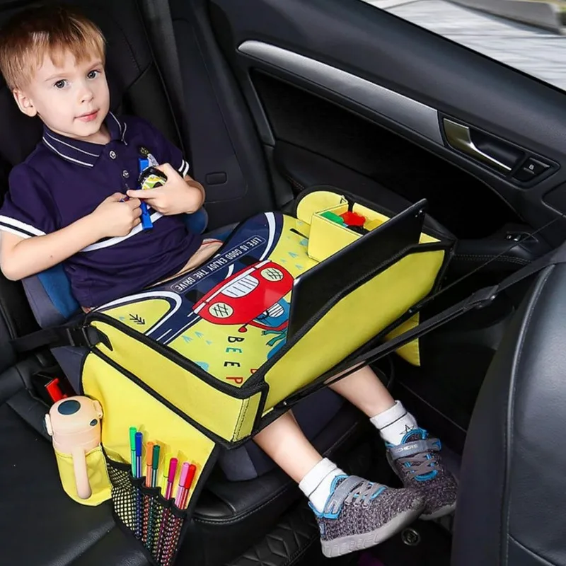 Kids Travel Tray for Toddler & Kids Car Seat Lap Tray for Airplane Carseat Table with Organizer Road Trip Activities