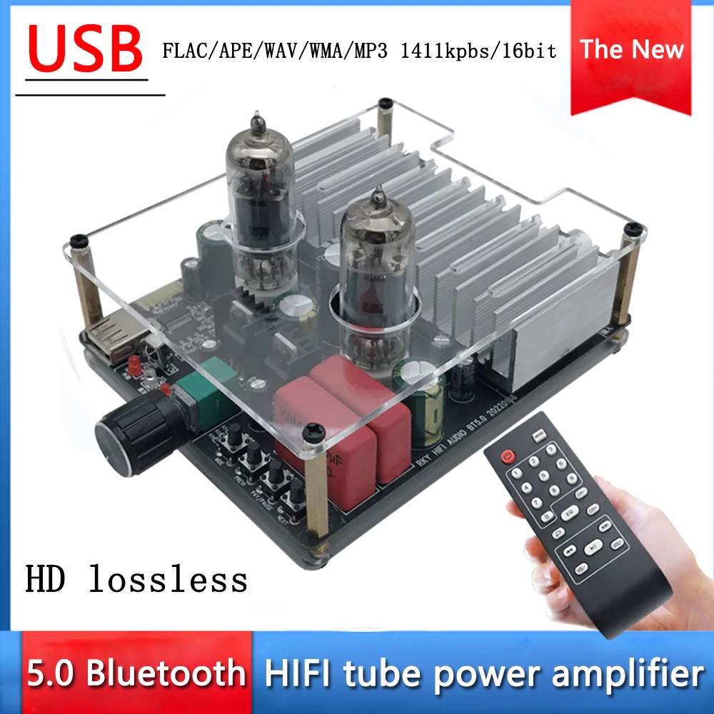 DC12V Mini 5.0 Bluetooth Tube Bile Machine Power Amplifier 6A2 6K4 5654 Lossless USB Power Amplifier TDA7377 Power Amplifier