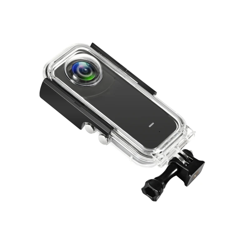 Étui étanche pour Insta360 X3 immergé dans l'eau, avec des bulles autour, illustrant la protection jusqu'à 40 mètres.