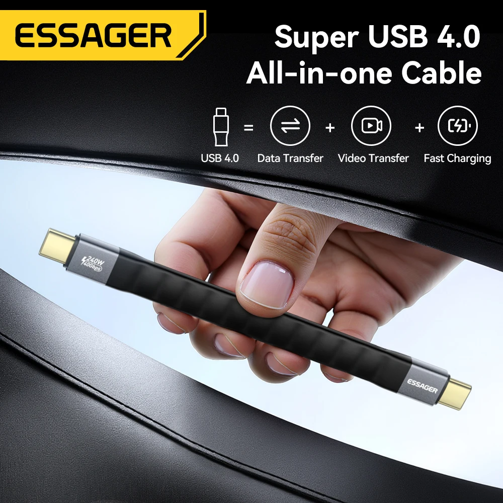 Essager USB 4.0 Type-C Cable 40Gbps Data Transfer&8K@60Hz Video 240W PD Fast Charging For MacBook iPhone Laptop Mobile Hard Disk