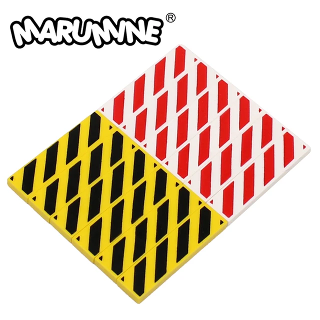 Marumine 1x4 Tile Warning Signs 20PCS MOC Bricks Danger Stripe Part Build Block Accessories Fit with 2431 p52 Plate Barricade 1