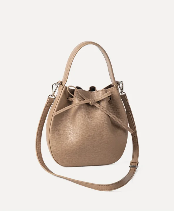 2024 nuova versione coreana borsa a tracolla in morbida pelle con motivo litchi, borsa a secchiello con fiocco e coulisse_voghion.com