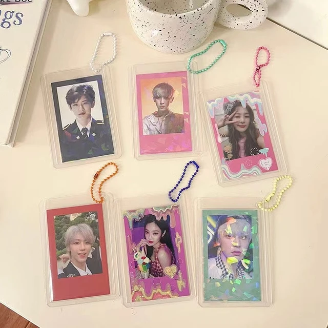 5pcs /lot Korea Kpop Photocards Protector Storage Bag Transparent Sleeves  Card Holder With Chain School Korean Stationery