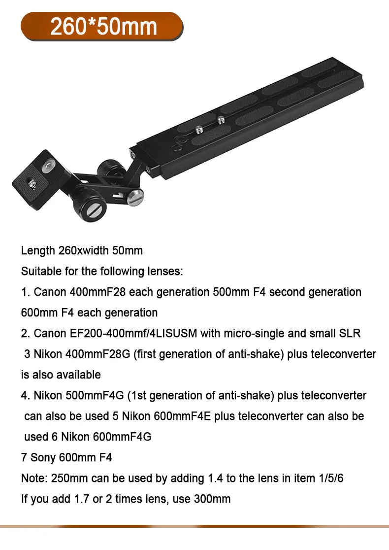 Description Picture 6 of itemCamera Long Plate Professional Camera Telephoto Lens Support Bracket Tripod Fluid Head Mount Adapter For Manfrotto Standard