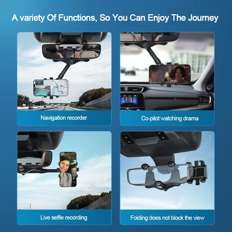 Black ABS Rearview Mirror Car Phone Holder