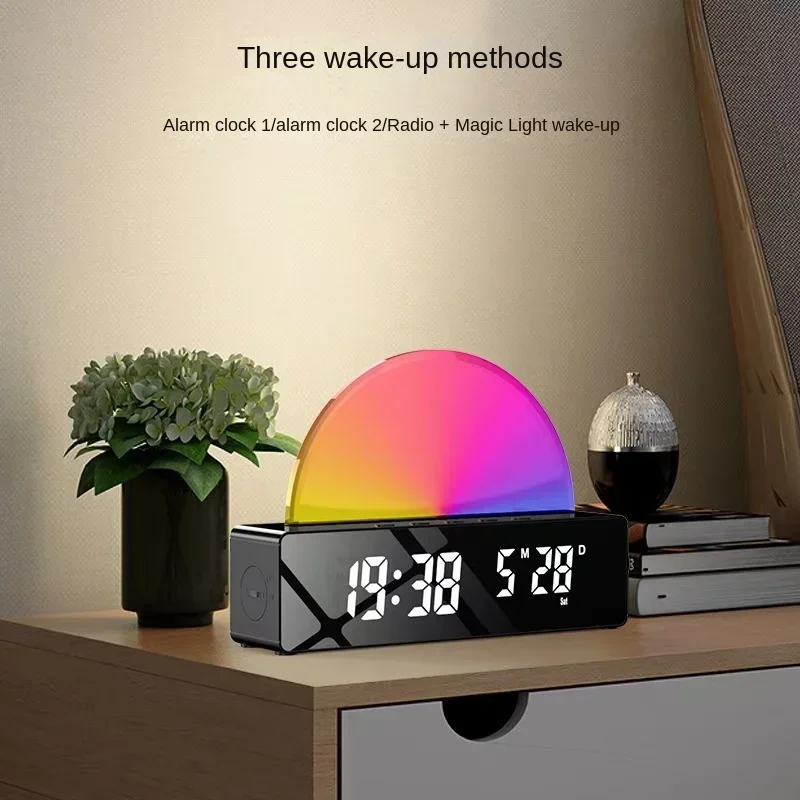 

New smart sunrise wake up light Mirror clock alarm clock wake up electronic clock bedside wake up atmosphere night light