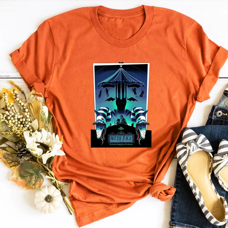 

New Graphic Tee Clothes Women Classic New Woman Tshirts Horror Movie Halloween Black Top Harajuku Tops New