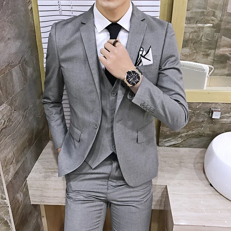 Elegant Man Suit (Blazer+ Vest + Pants) Men's Fashion Business Korean Version Slim-fit Wedding Professional Gentleman Suit S-6XL