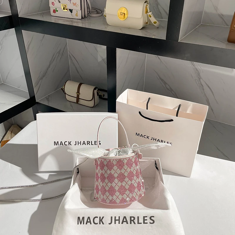 

Crystal Shiny Rhinestone Diamond Bucket Bag Women's Handbag Shoulder Messenger Bag Wedding Party Bling Purse Evening Clutch Bag