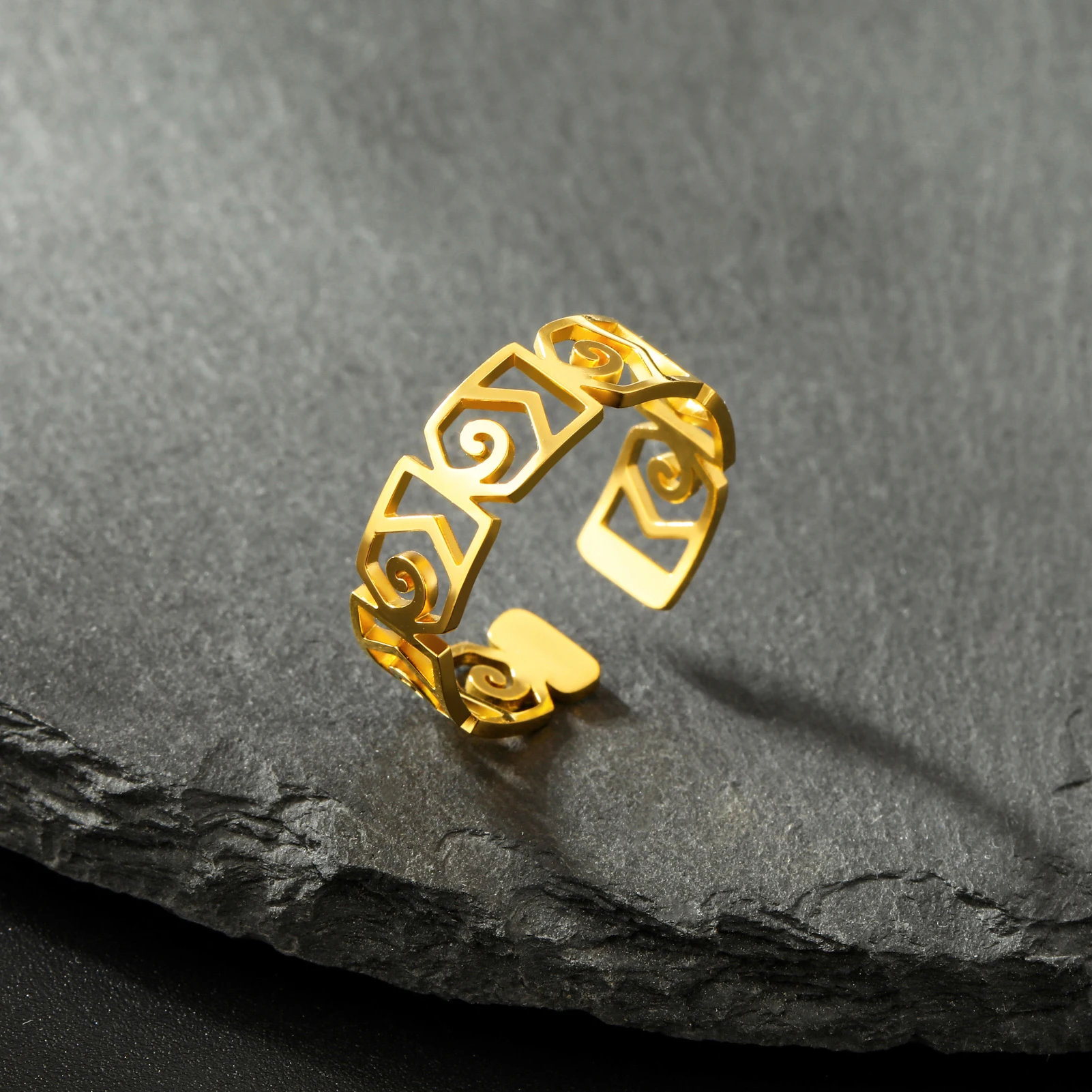 CoolTime Edelstahl-Ring mit griechischem Schlüsselmuster, hohl, geometrisch, verstellbar, Vintage, antike griechische Schmuckstücke, für den Alltag, 2026