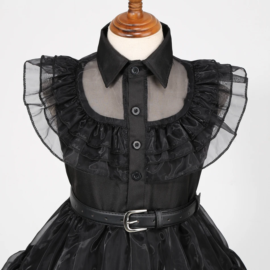Wednesday Addams Costume Girl Kids Birthday Vestiddos Gothic Black Dress Halloween Princess Costume Girl