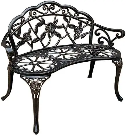 

Bench, Metal Park Bench Cast-Aluminum Outdoor Benches Front Porch Outdoor Furniture with Floral Rose for , Park, Lawn, Yard（Co