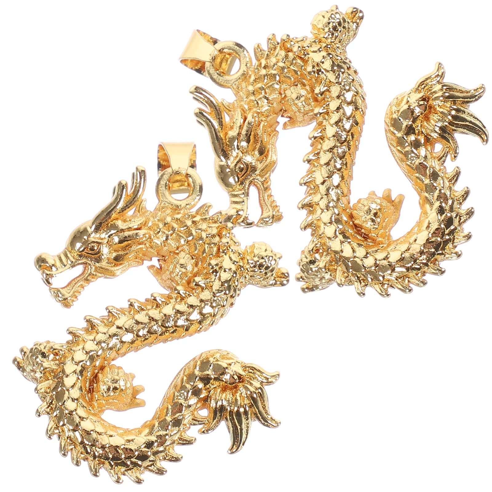 

2 Pcs Handmade Year of The Dragon Necklace Dargon Bracelet Pendant Gold Plated Charms