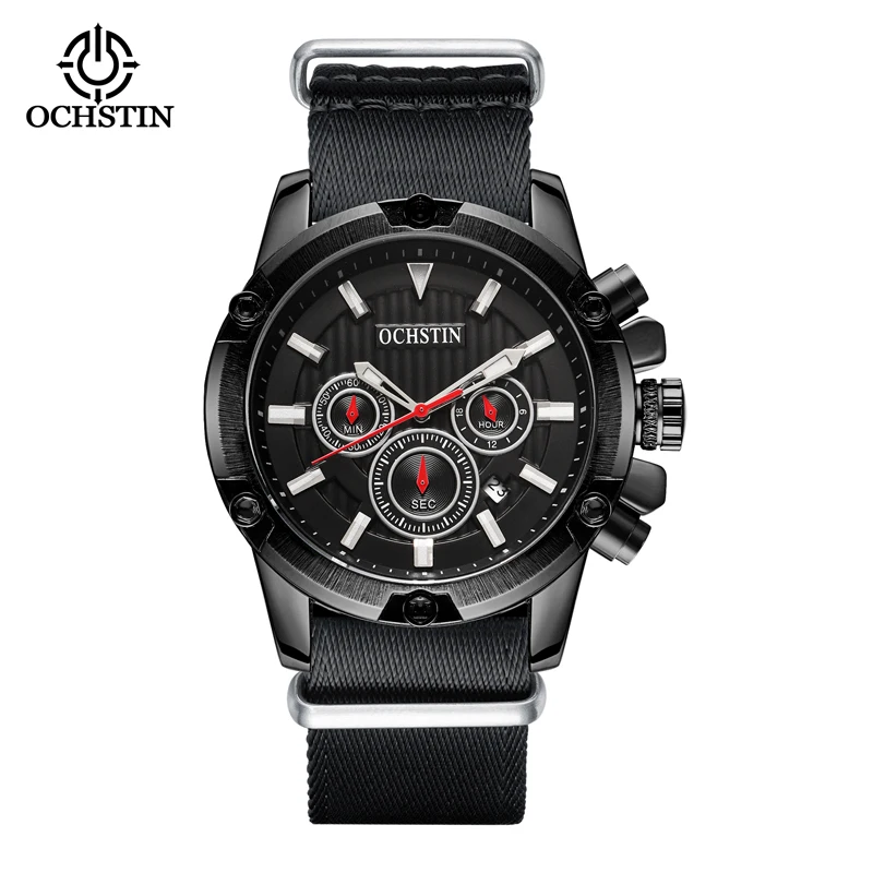 OCHSTIN Original Luxury Nylon Fashion Black Watch For Men Luminous Calendar Brazil Style Student Analog Wristwatch