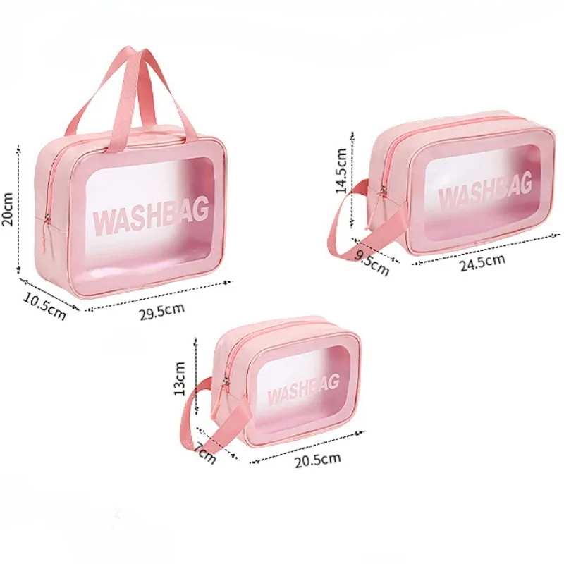 Travel Cosmetic Cases Transparent Bag Organizer All Waterproof Pink Makeup with Compartments Complete Travel Toiletry Kit