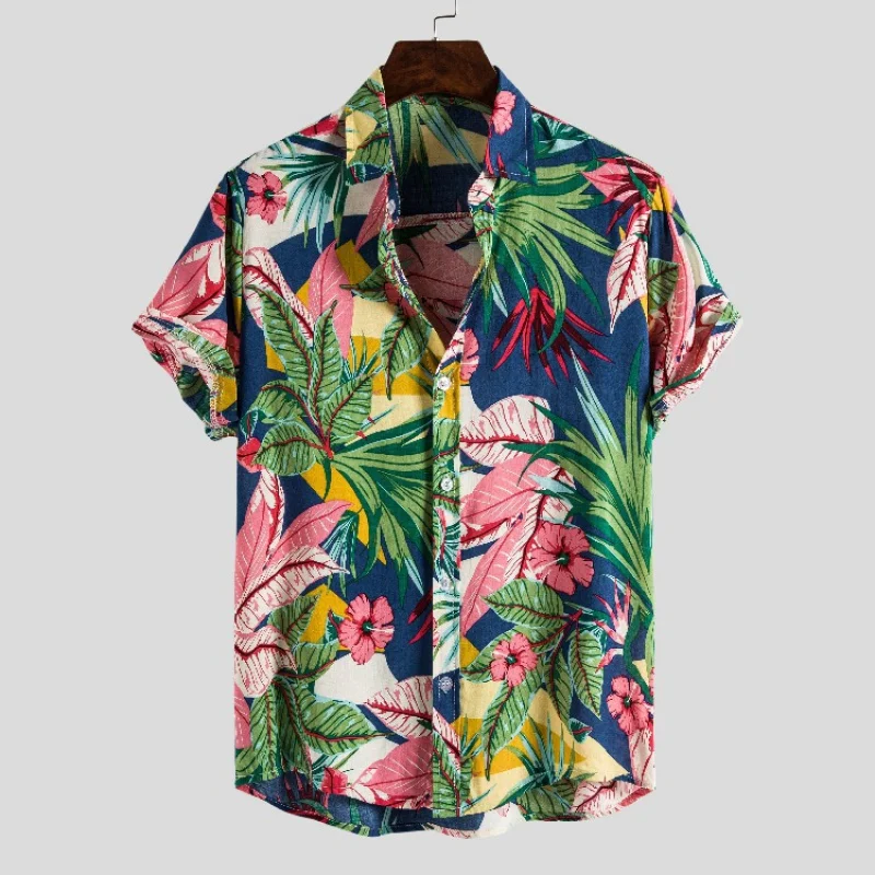 SZYL-Men's Spring and Summer New Men's Fashion Casual Beach Print Short-Sleeved Shirt Men