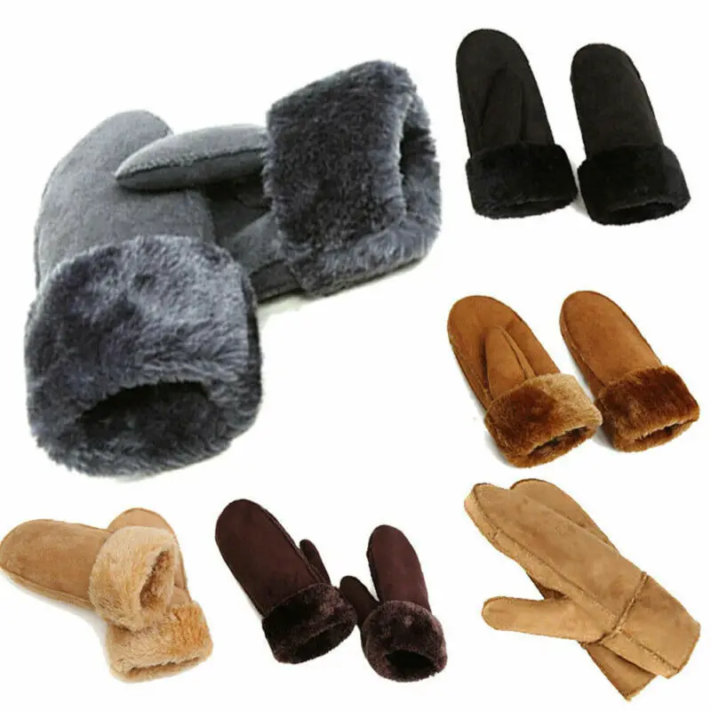 Gants d\'hiver en laine pour femmes, en cuir véritable, épais, chaud, mignon, en peau de mouton, pour l\'extérieur