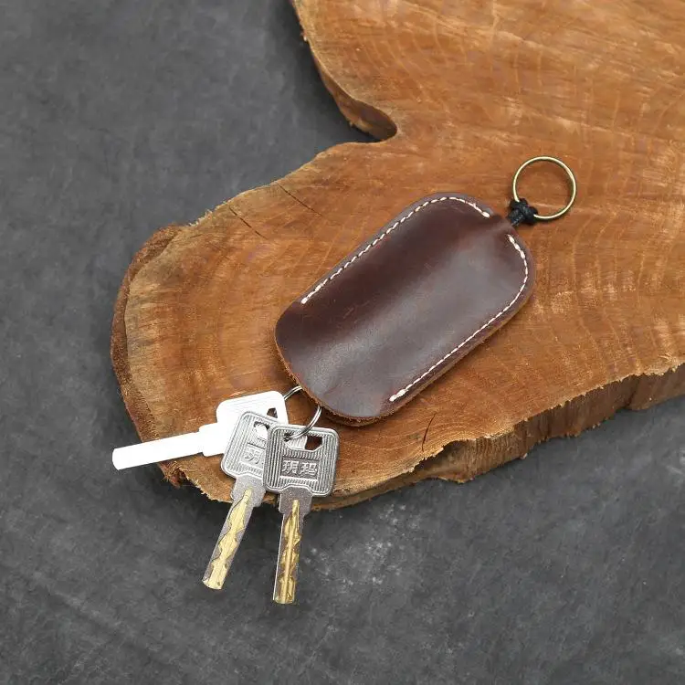 Genuine Leather Key Holder Retro Cow Leather Pouch Retractable Keychain Case Bag