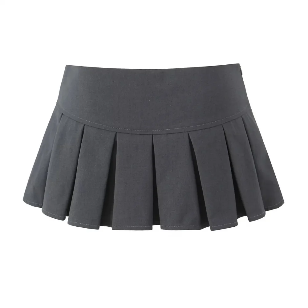 Y2K Grey Pleated Skirt Women Spring Fashion Hot Sweet Super