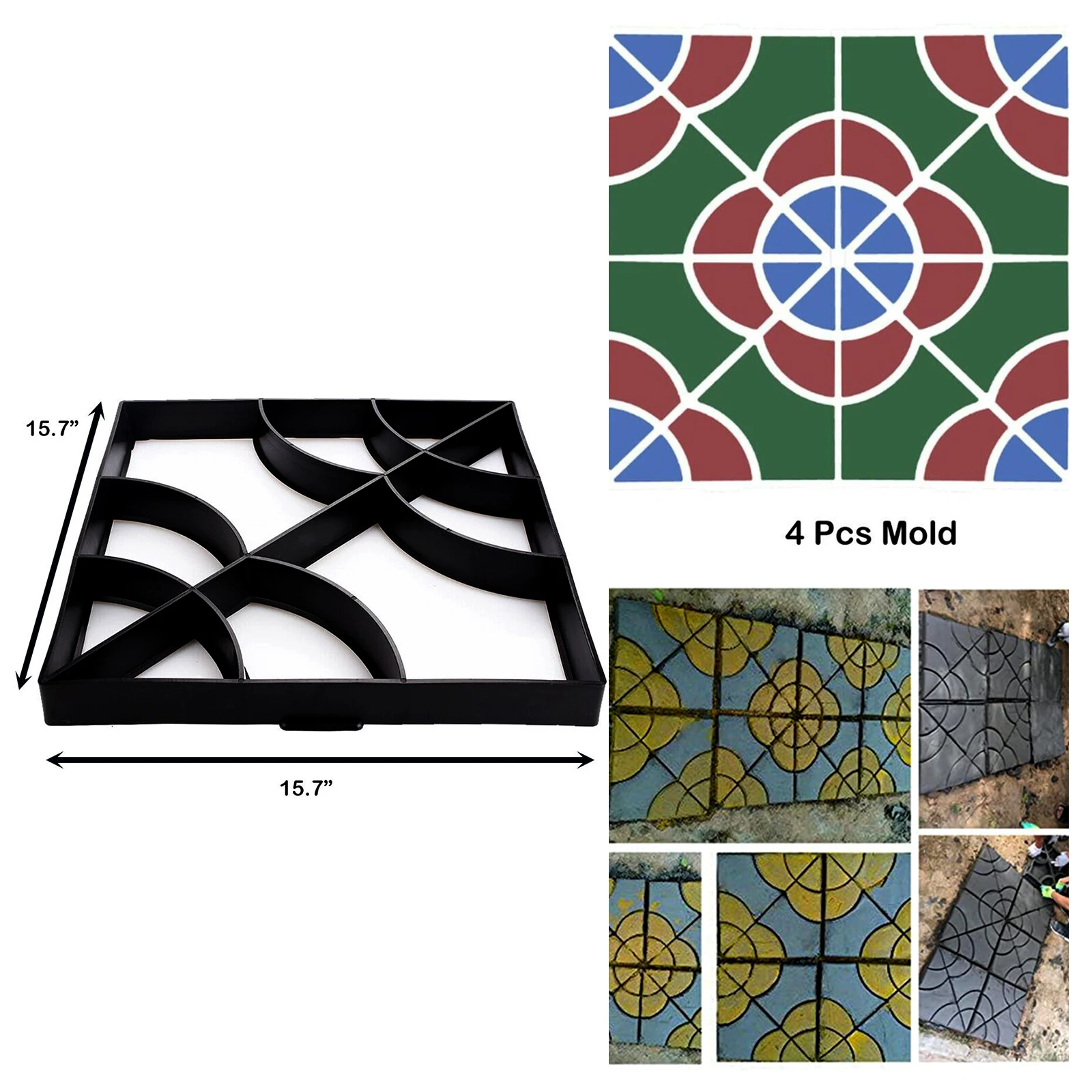 Plastic Path Maker Mold Manually Paving Cement Brick Stone Road DIY Concrete Molds Tool for Garden, 40*40