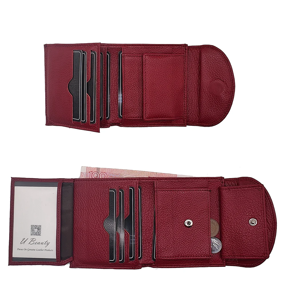 Womens Purses Fashion Flap Over Folded Short Wallet Soft Genuine Cow Leather ID Card Holders Money Coin Purse Gift for Ladies