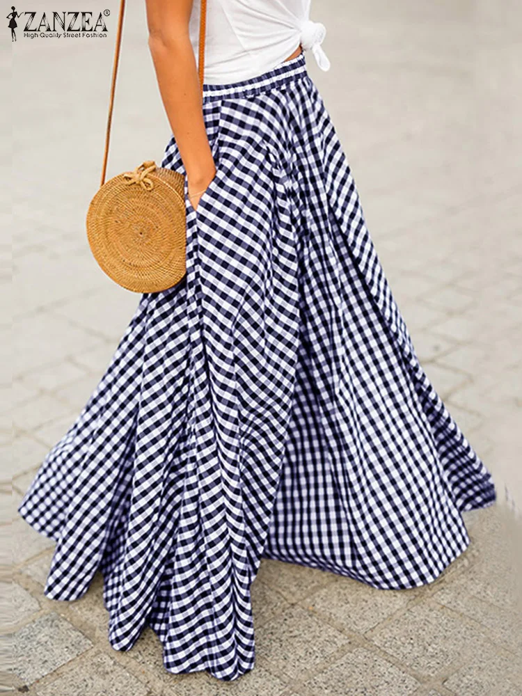 Moda Feminina Assimétrico Saias Zanzea Verão Xadrez Maxi Longas Casual Cintura Elástica Feminino ol Vintage A-line 2022 9 Computers & Electronics