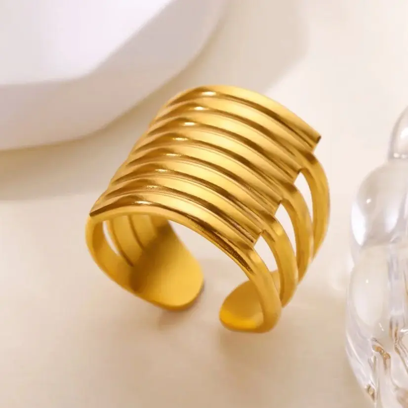 Stainless Steel Multi-Layer Lines Rings For Women
