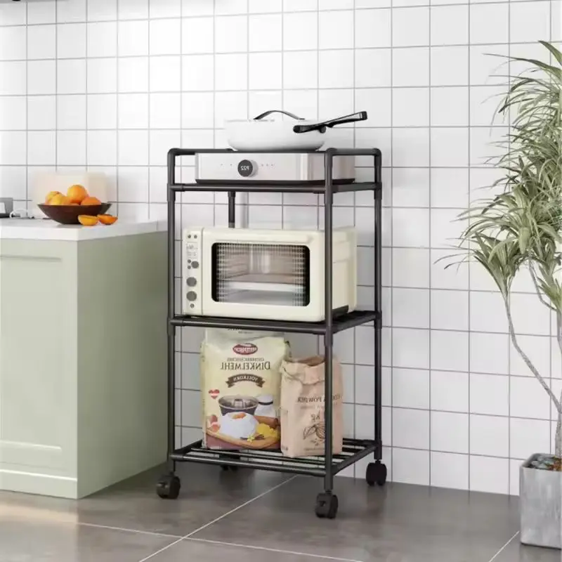 Floor-Standing Multi Layer Storage Rack Shelf Storage Rack Rolling Storage Cart with Pulley Trolley Bathroom Kitchen Microwave Storage Rack Kitchen Accessories
