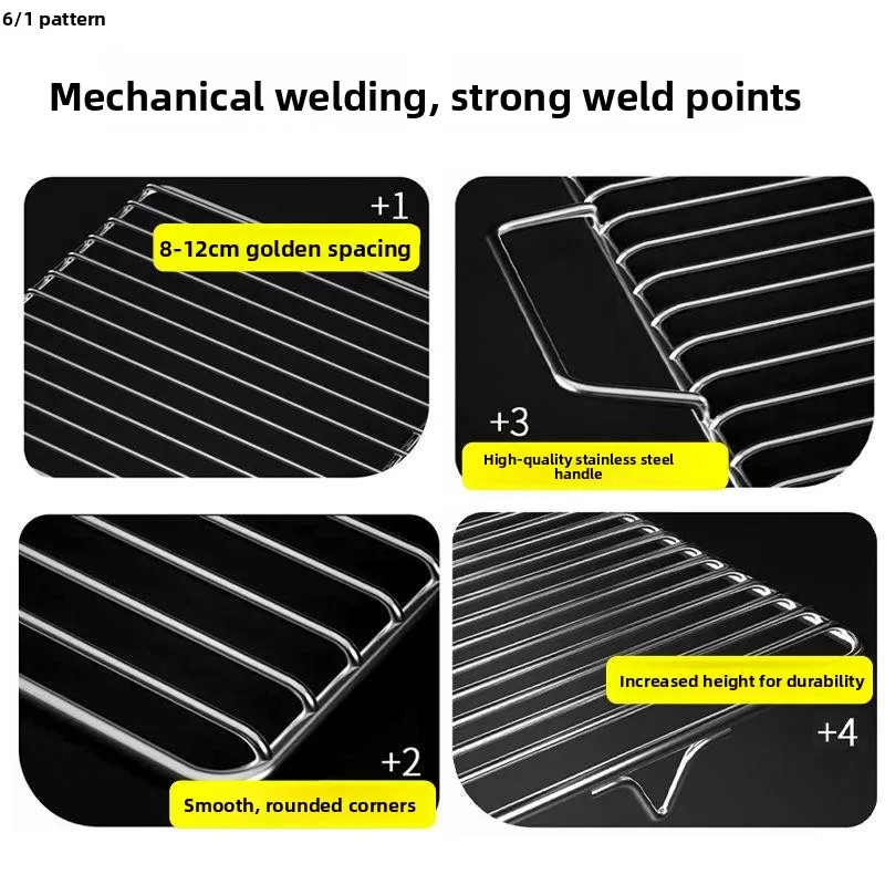 Thiened Stainl Steel 304 BBQ ill Ra with Handle Pork Roasting id Commercial Baking Drng Net Frame for Kitchen Co...