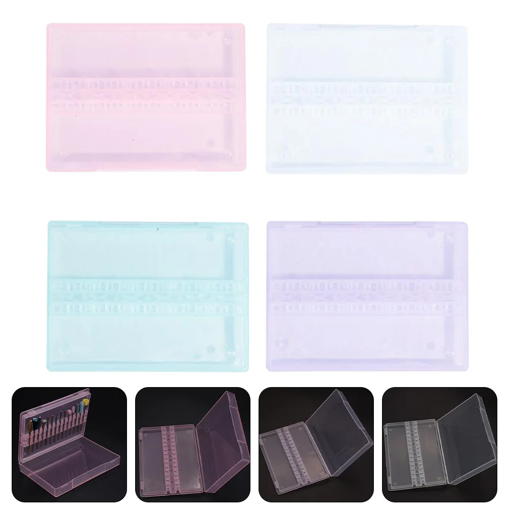 

4 Pcs Nails Drill Bits Grinding Head Storage Box Container Case Manicure Polishing Supplies Organizer