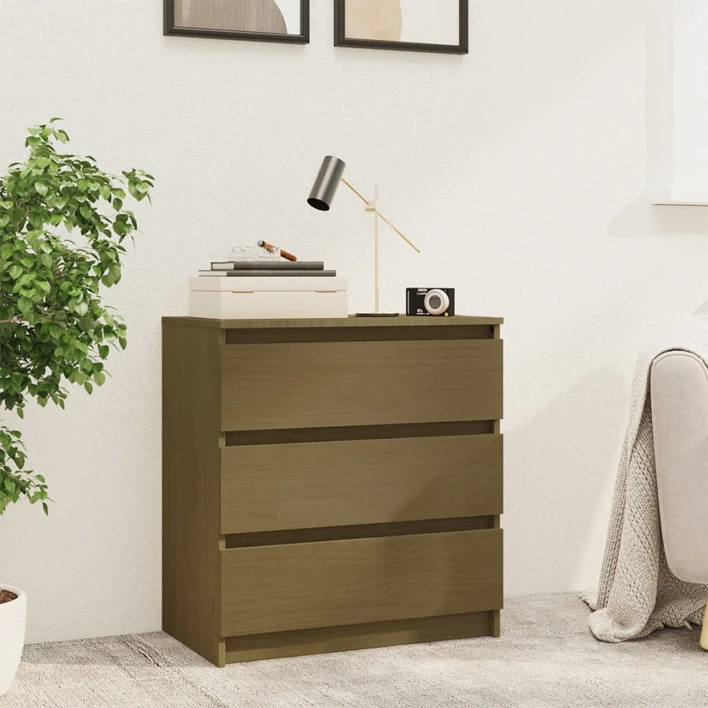 Comodino Marrone Miele 60X36X64 Cm Legno Massello Di Pino